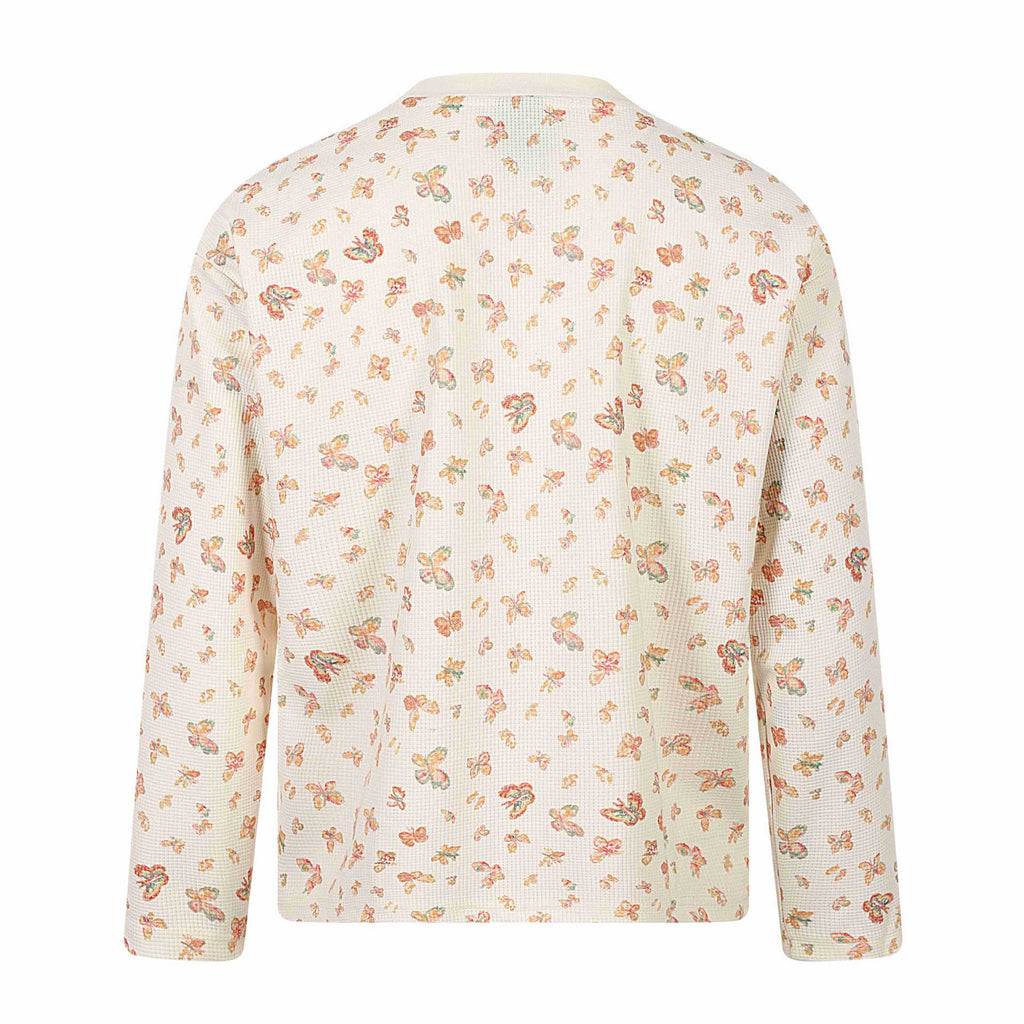 Trendy Graffiti Butterfly Floral All-over Print Round Neck Loose Long Sleeve T-Shirt