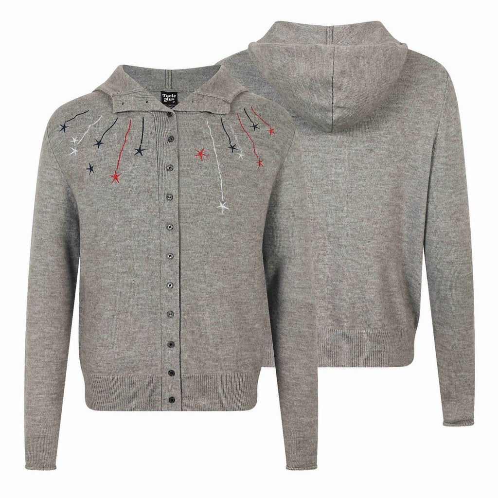 Knit Hooded Star Meteor Embroidery Cardigan High Neck Sweater Men