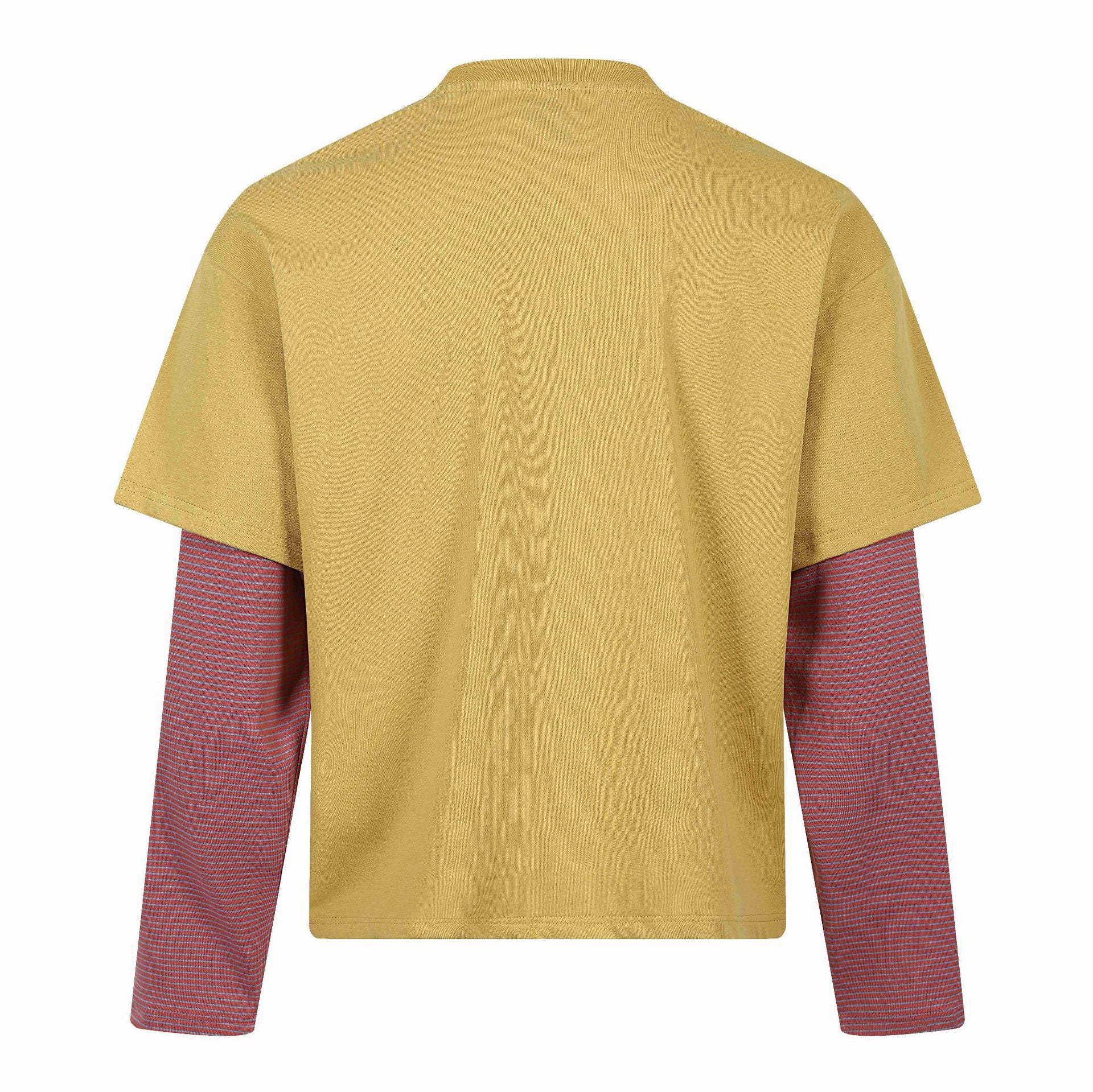 Cat Letter Print Long Sleeve Round Neck  Faux Two-Piece  T-Shirt