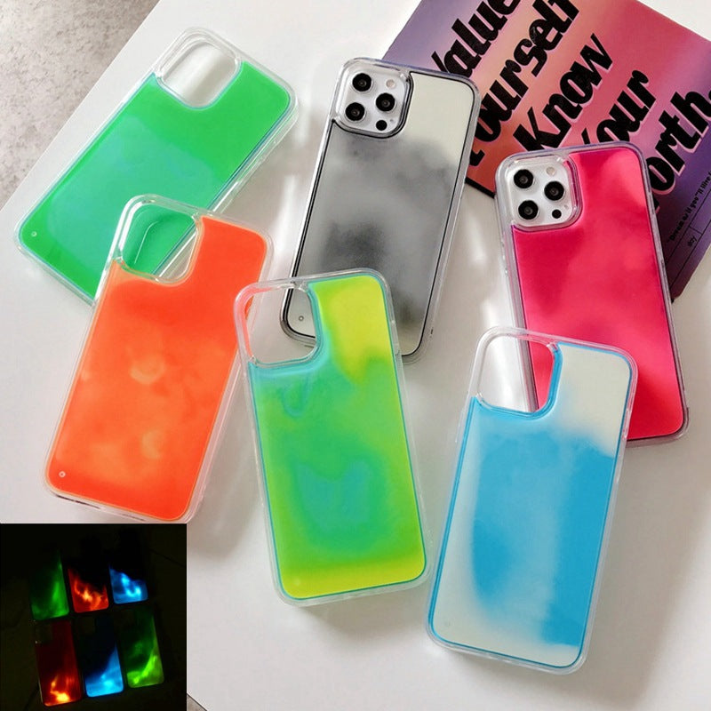 Solid Color Liquid Sand Case for iPhone 17 Pro Max, Glow-in-the-Dark Protective Cover for Apple 16, 15, 14 Full Coverage Foreign Trade Style