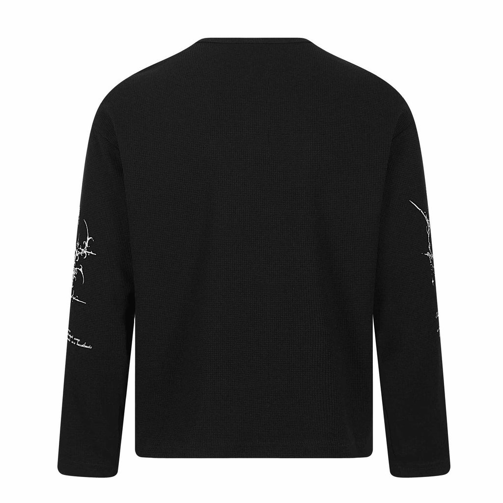 Letter Print Long Sleeve Henley Collar T-Shirt