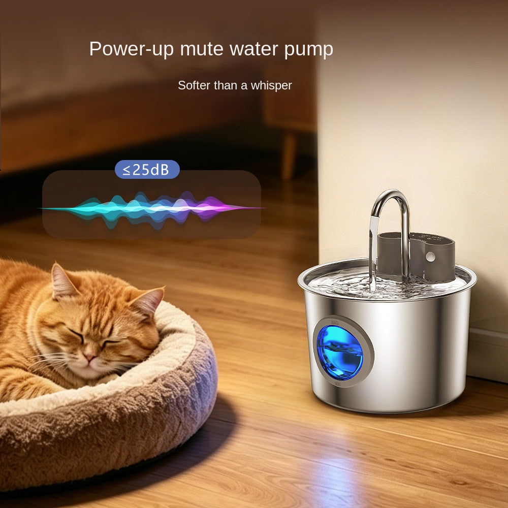 Smart Stainless Steel Cat Water Dispenser, Wireless Sensor, No Plug-in, Automatic Circulation, Large Capacity Pet Water Fountain