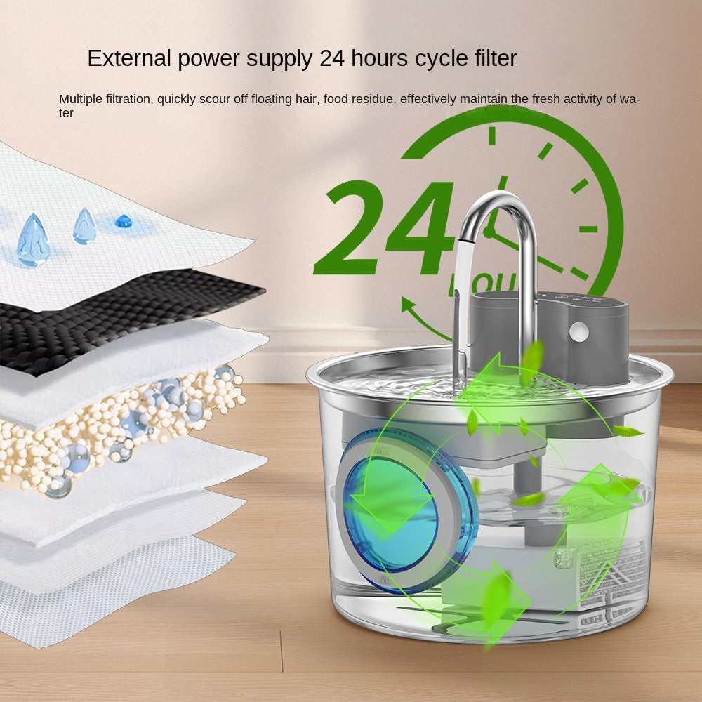 Smart Stainless Steel Cat Water Dispenser, Wireless Sensor, No Plug-in, Automatic Circulation, Large Capacity Pet Water Fountain