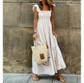 Chic Women's Patchwork Plaid Strap Dress with Elastic Waist and Flared Silhouette