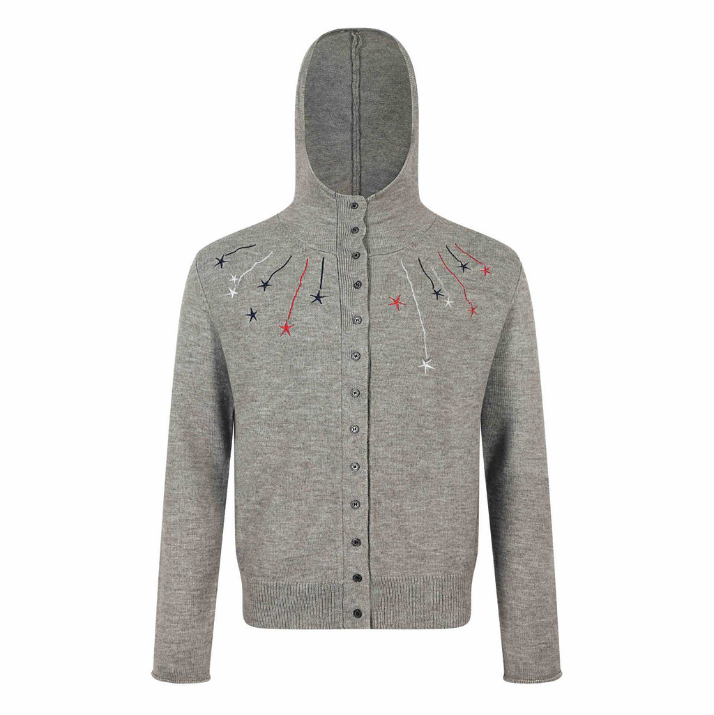 Knit Hooded Star Meteor Embroidery Cardigan High Neck Sweater Men