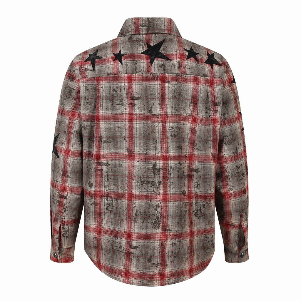 Star Applique Embroidery Design Plaid Long Sleeve Shirt