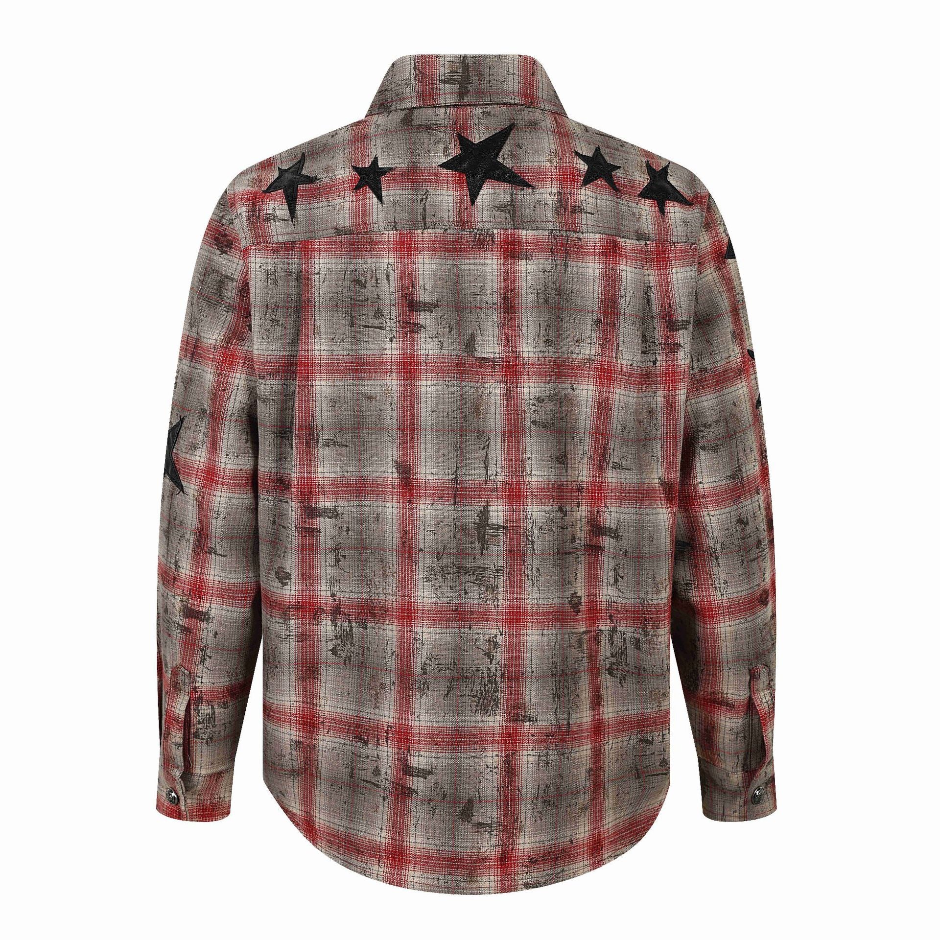 Star Applique Embroidery Design Plaid Long Sleeve Shirt