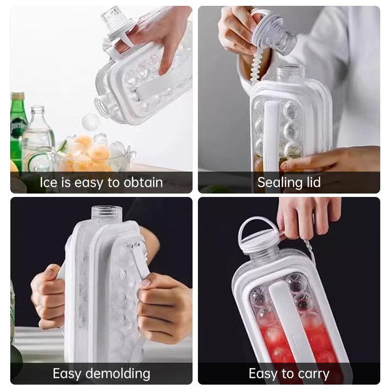 2-in-1 Portable Folding Ice Ball Maker Bottle, Silicone Freezer Ice Mold & Water Bottle for Cocktails, Travel, Gym