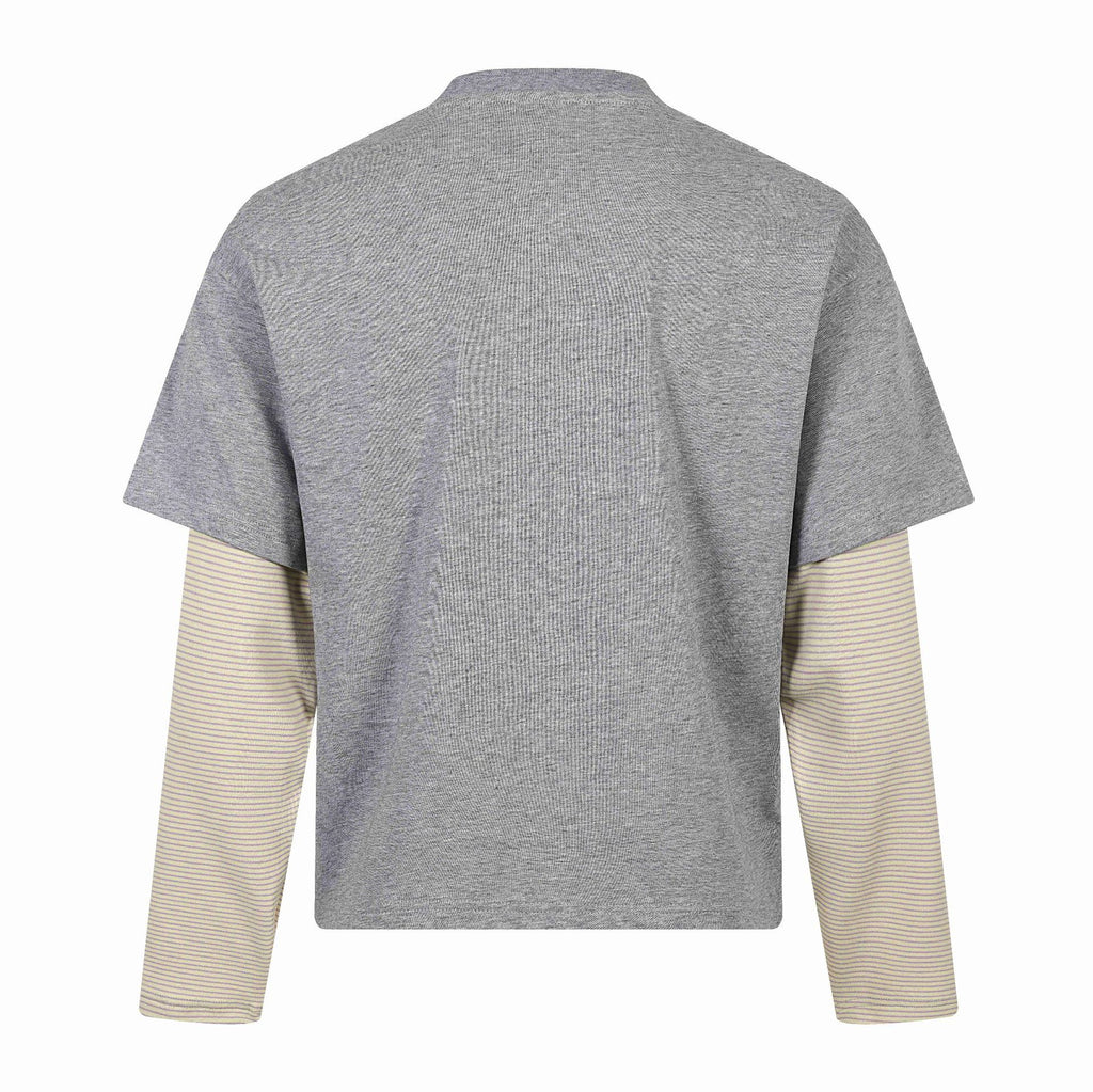 Cat Letter Print Long Sleeve Round Neck  Faux Two-Piece  T-Shirt