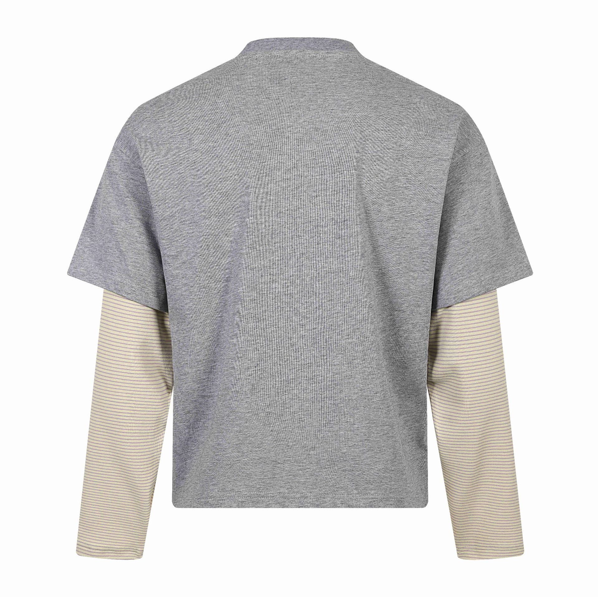 Cat Letter Print Long Sleeve Round Neck  Faux Two-Piece  T-Shirt