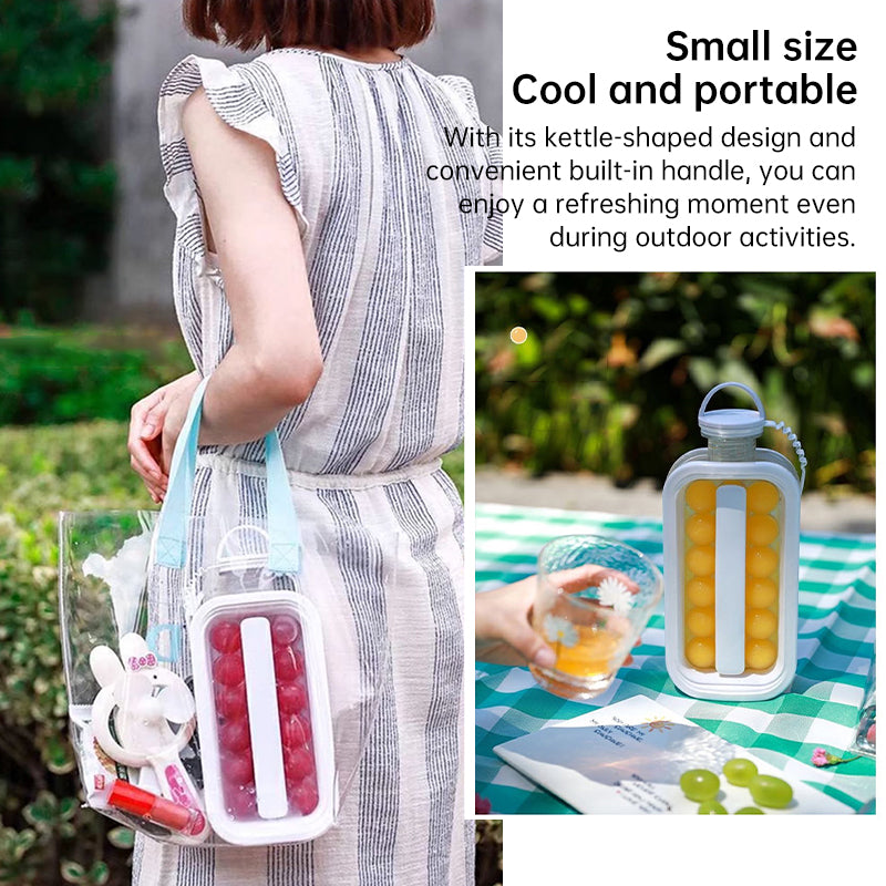 2-in-1 Portable Folding Ice Ball Maker Bottle, Silicone Freezer Ice Mold & Water Bottle for Cocktails, Travel, Gym