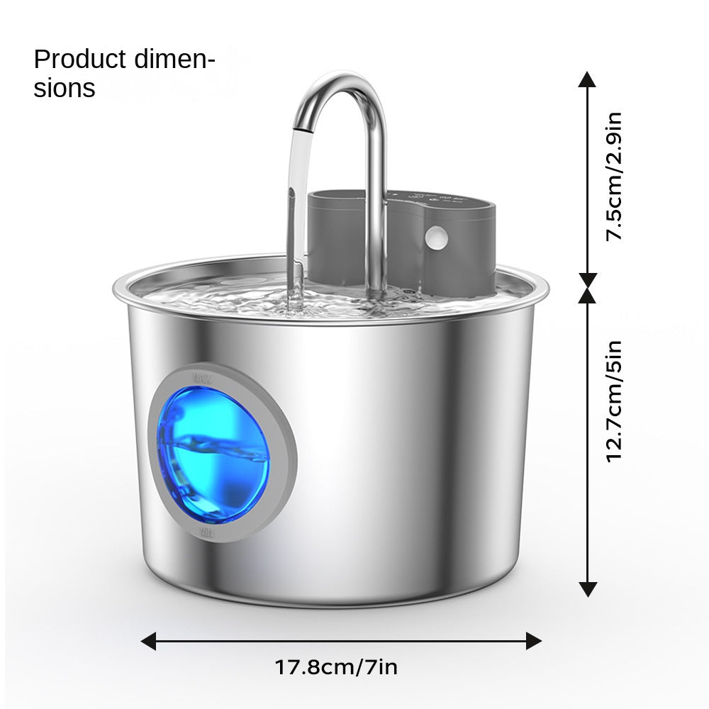 Smart Stainless Steel Cat Water Dispenser, Wireless Sensor, No Plug-in, Automatic Circulation, Large Capacity Pet Water Fountain