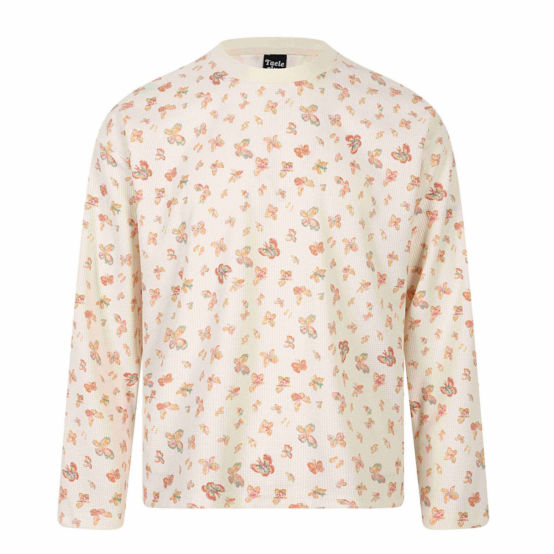 Trendy Graffiti Butterfly Floral All-over Print Round Neck Loose Long Sleeve T-Shirt