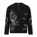 Letter Print Long Sleeve Henley Collar T-Shirt